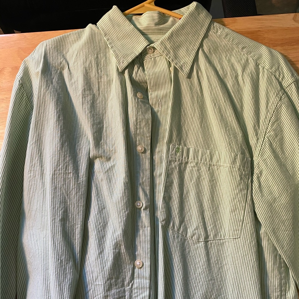 Green striped Izod Dress shirt M